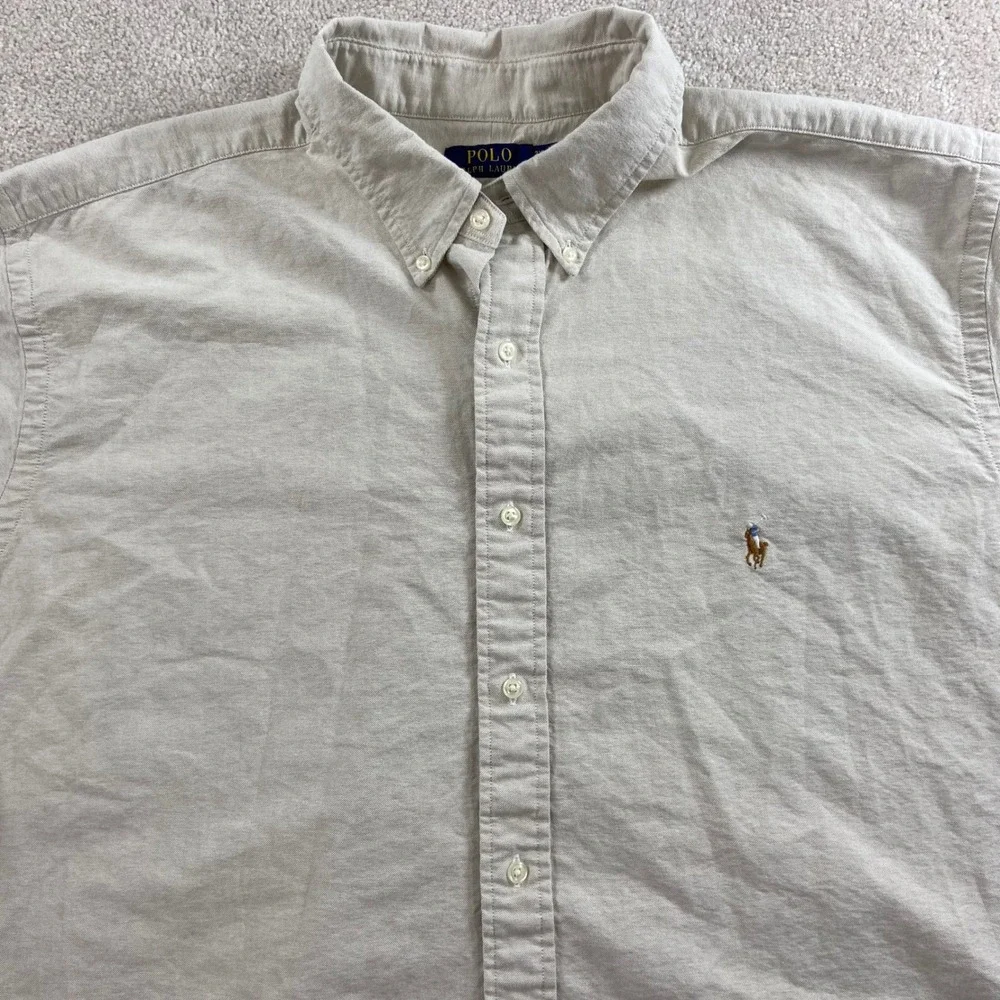 Polo Ralph Lauren Button Down Mens 2XLT Beige Short Sleeve Oxford Classic Fit